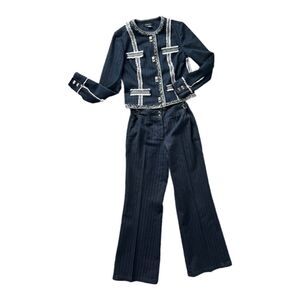 Etcetera 2 Piece Denim Pant Suit Set With Fringe Detail Size 4